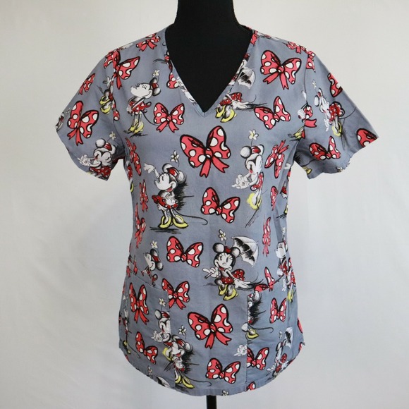 Disney Tops - Disney Scrub Top Womens XS Minnie Mouse Medical Uniform V-Neck Gray Short Sleeve